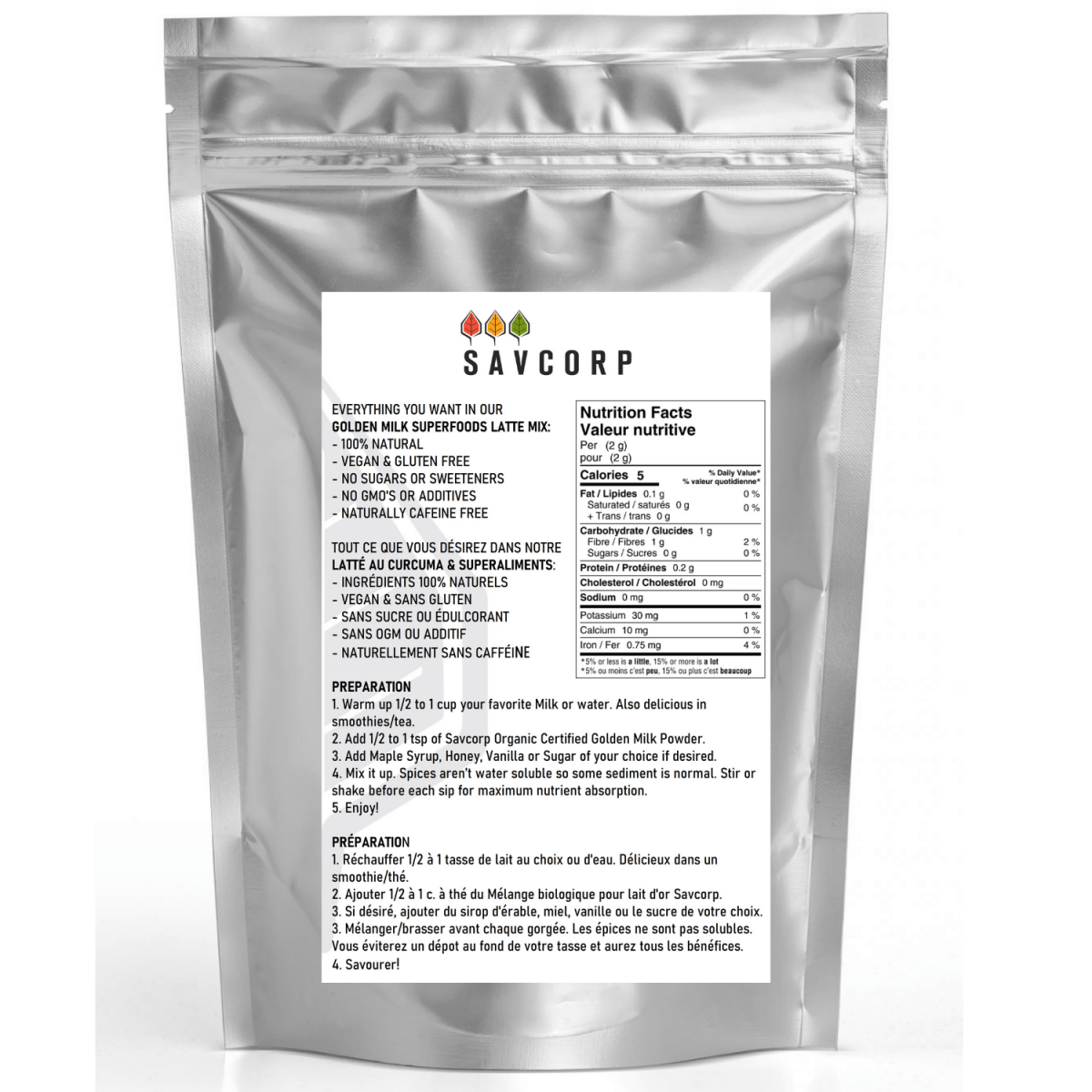 Mélange pour Lait d'or - Lait doré - Latté au curcuma - Savcorp - Herbes et Épices