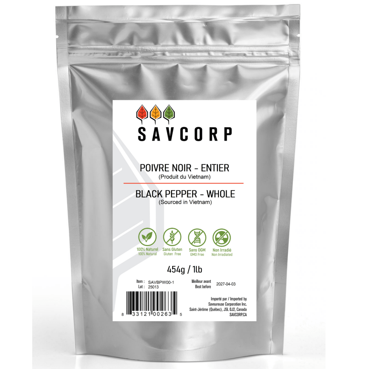 Poivre noir entier - Savcorp - Herbes et Épices